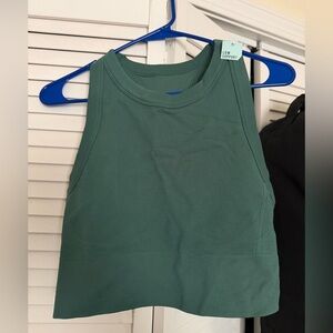 DSG Green Ribbed Crop Tank and biker short set